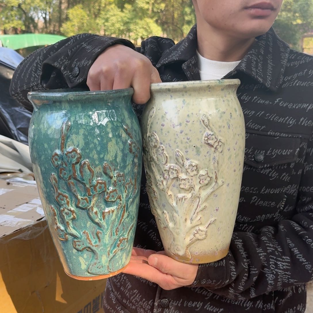 紫砂花盆口14.5高26（两个喜上眉梢