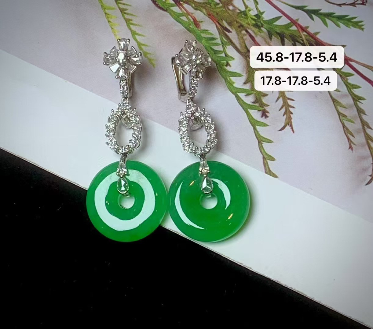 18K金镶嵌精品满绿平安扣翡翠耳坠 色泽浓郁 典雅大气 QXY50122