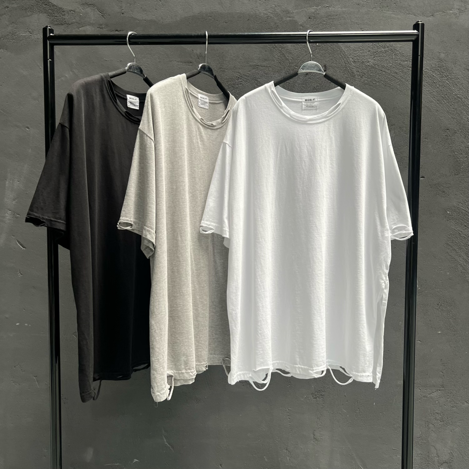 水洗棉料破破册开衩T恤