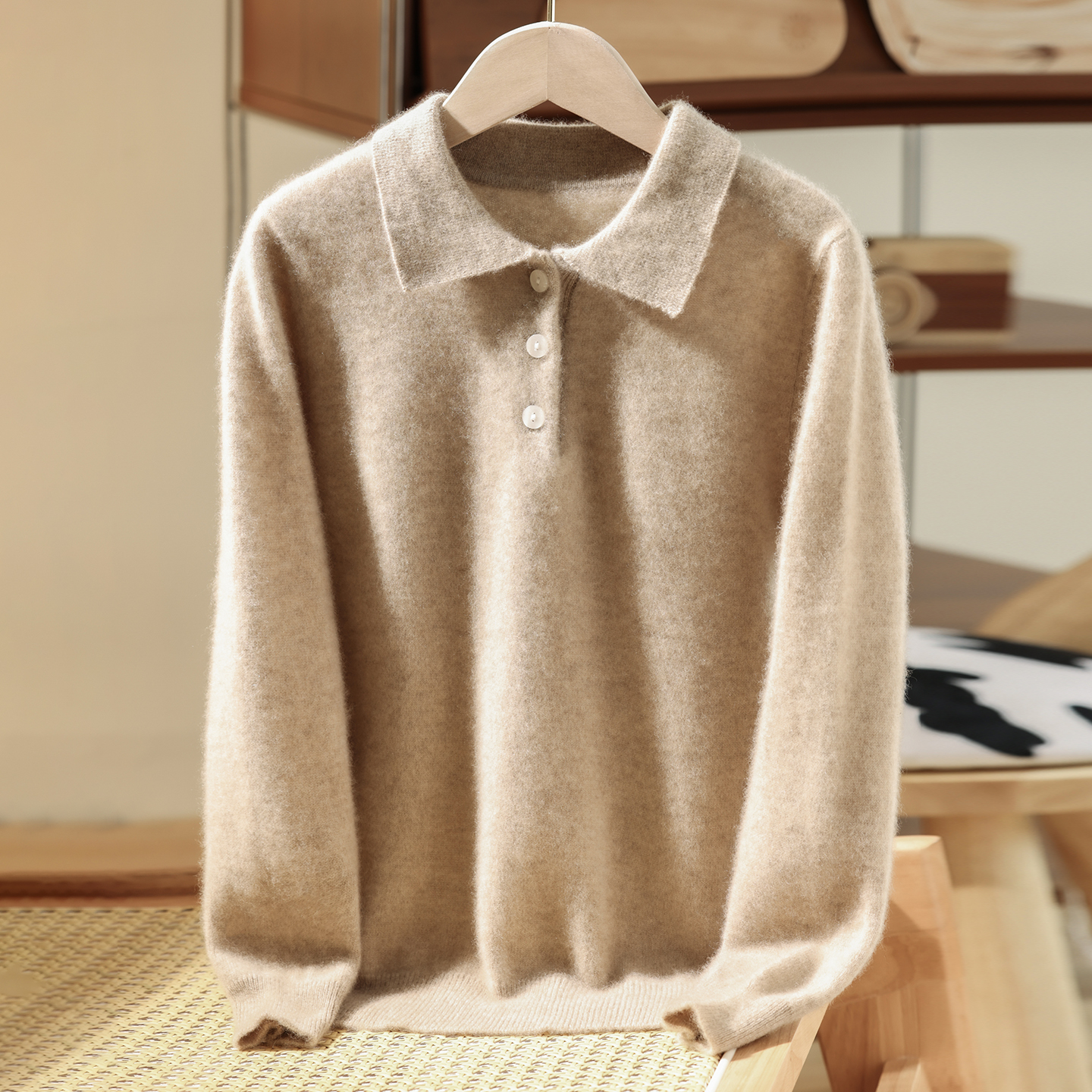 儿童毛衣polo套头百搭厚款针织衫半高领纯色POLO领羊绒衫