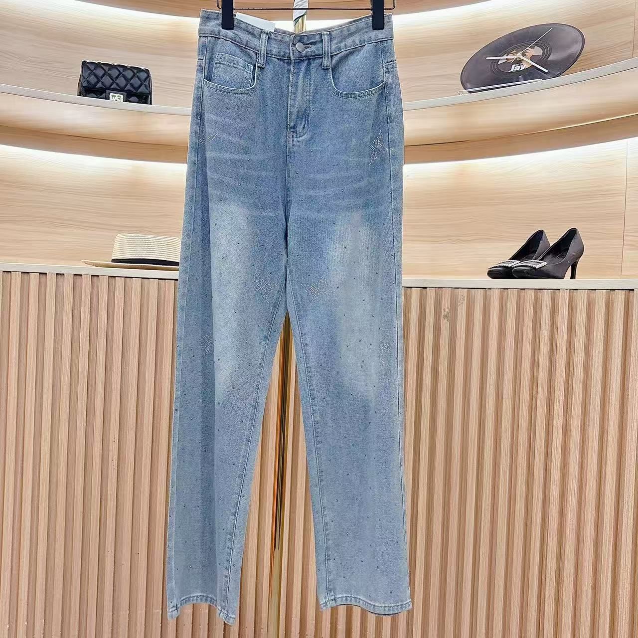 ff3246春秋丹宁风牛仔裤女夏季休闲中腰高腰四季通用复古