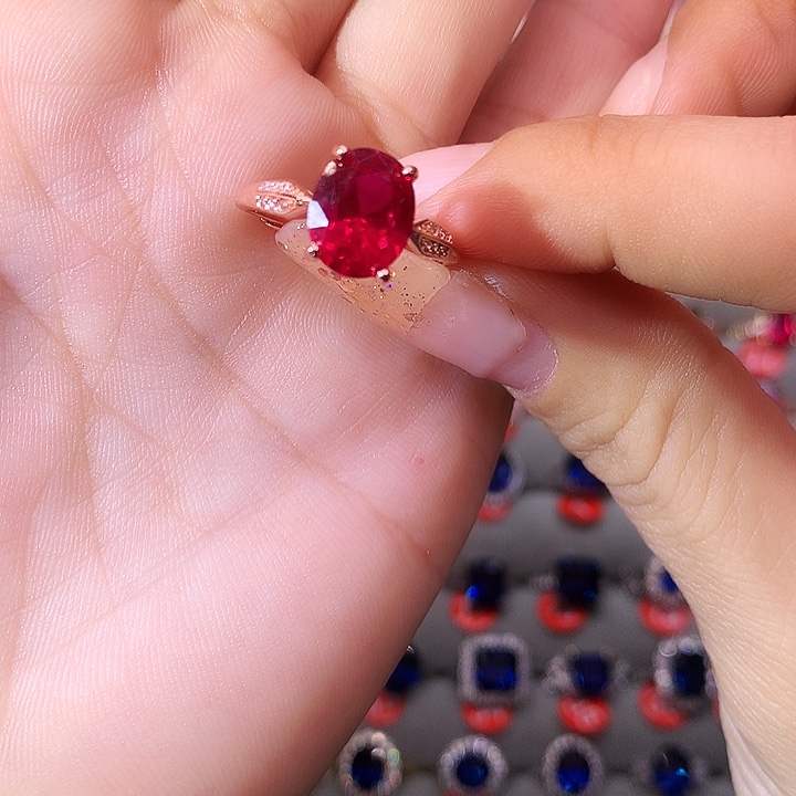 红宝石戒指银S925镶嵌