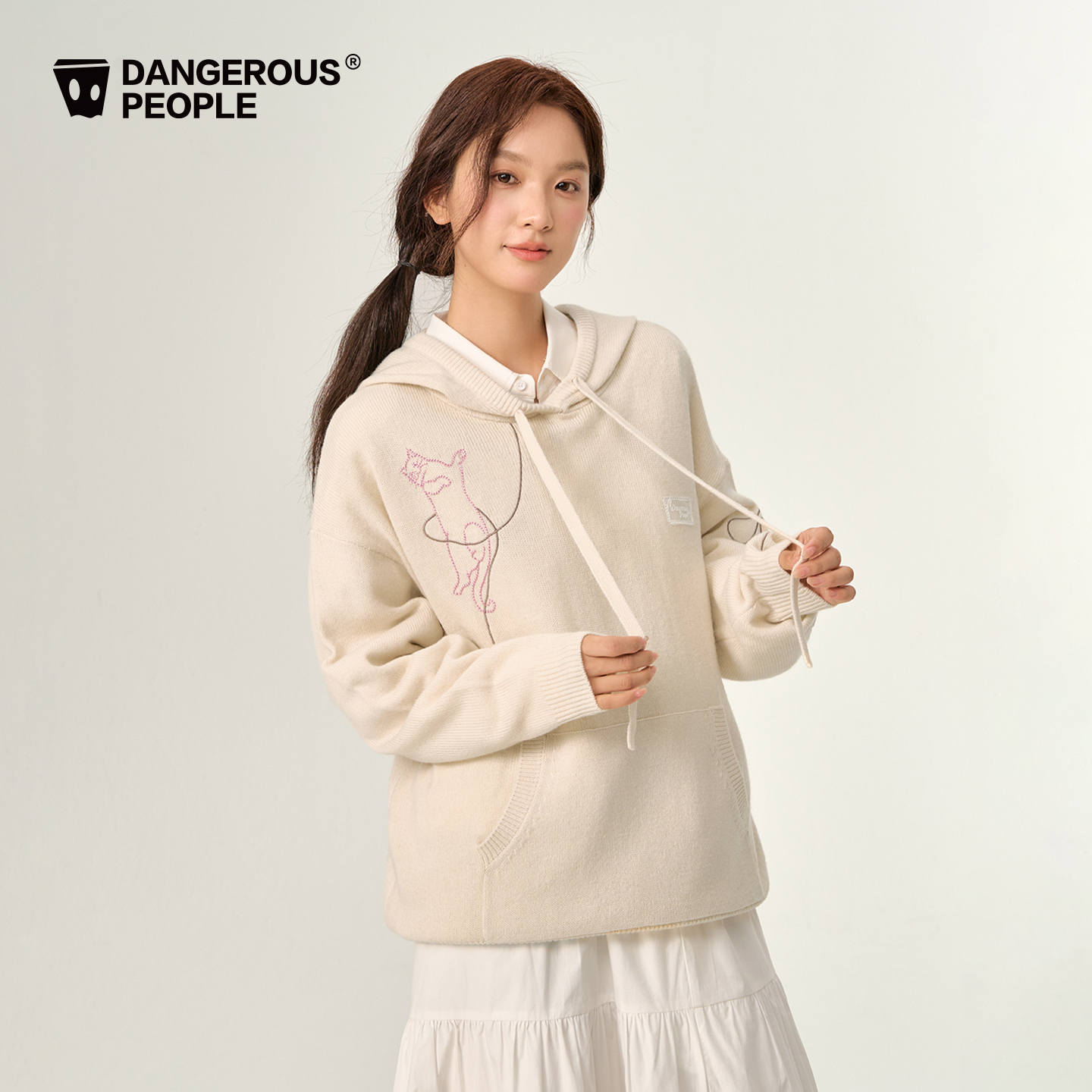 Dangerouspeople薛之谦dsp猫咪连帽针织衫潮牌休闲时尚百搭毛衣女