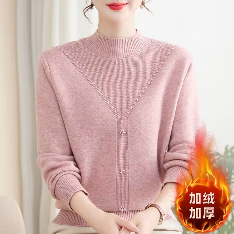 中老年女装新中式妈妈一体绒长袖上衣洋气时尚毛衣秋冬8890