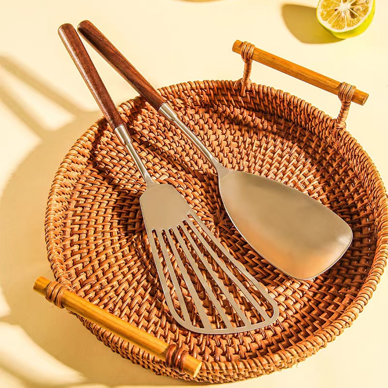 【新品】黑胡桃木柄304不锈钢锅铲汤勺煎铲勺子餐具套装厨房用家用