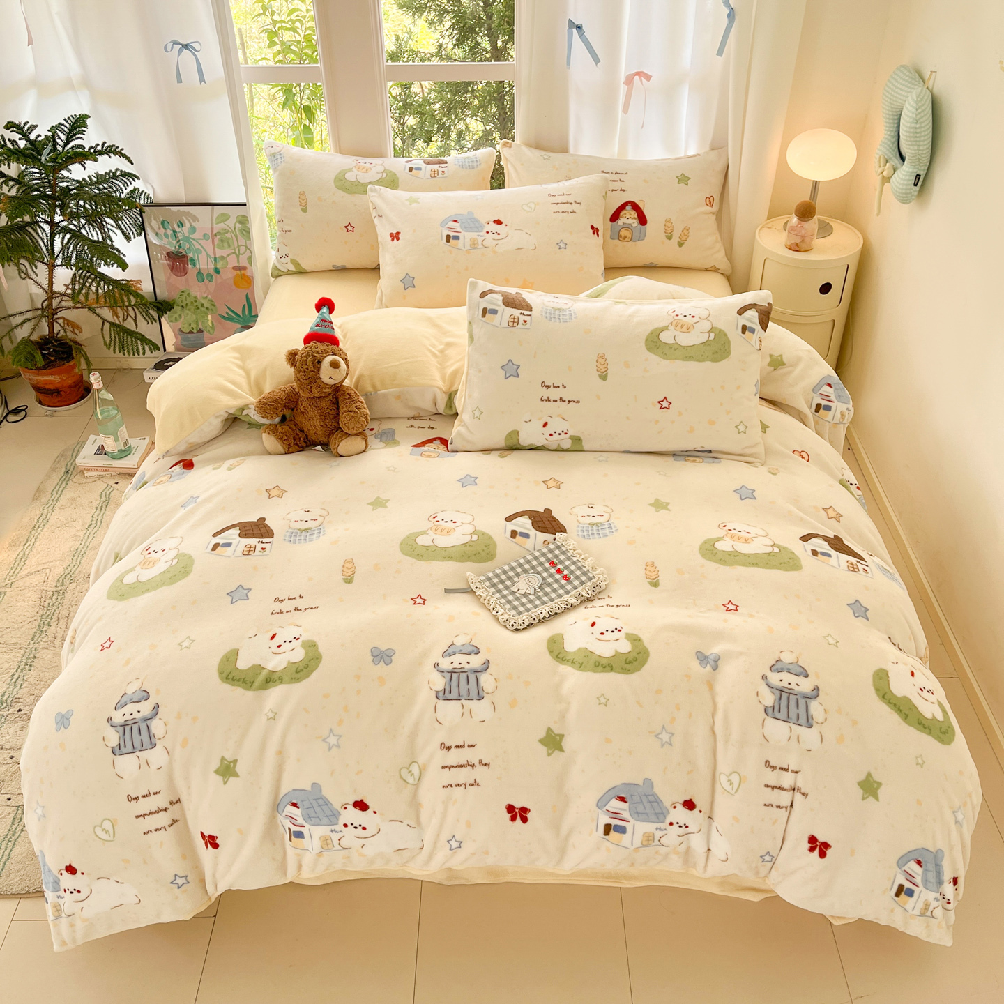 新款母婴级牛奶绒卡通冬季A类加绒加厚宝宝绒床单被套加厚四件套