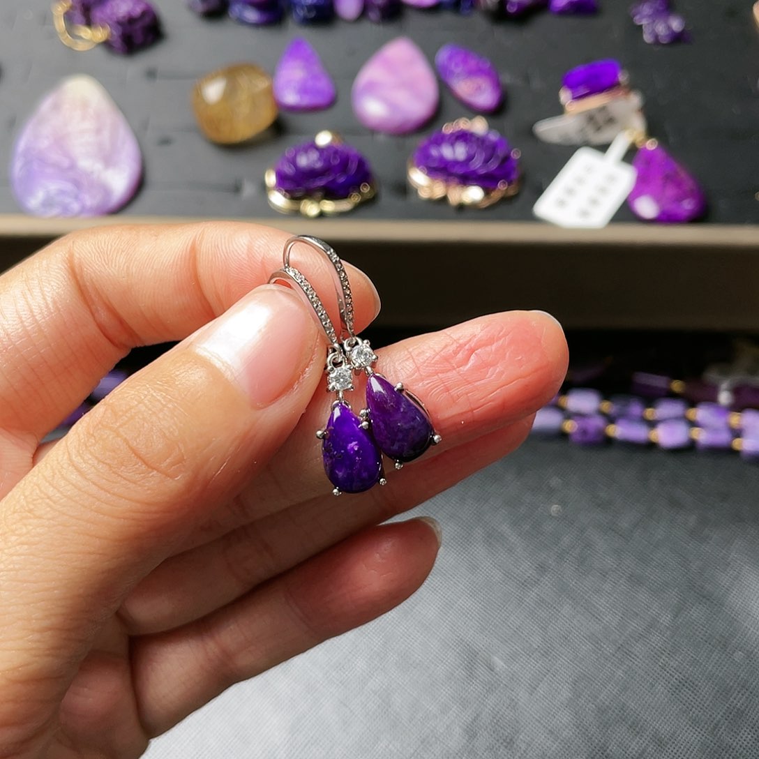 苏纪石（舒俱来）耳钩银S925镶嵌