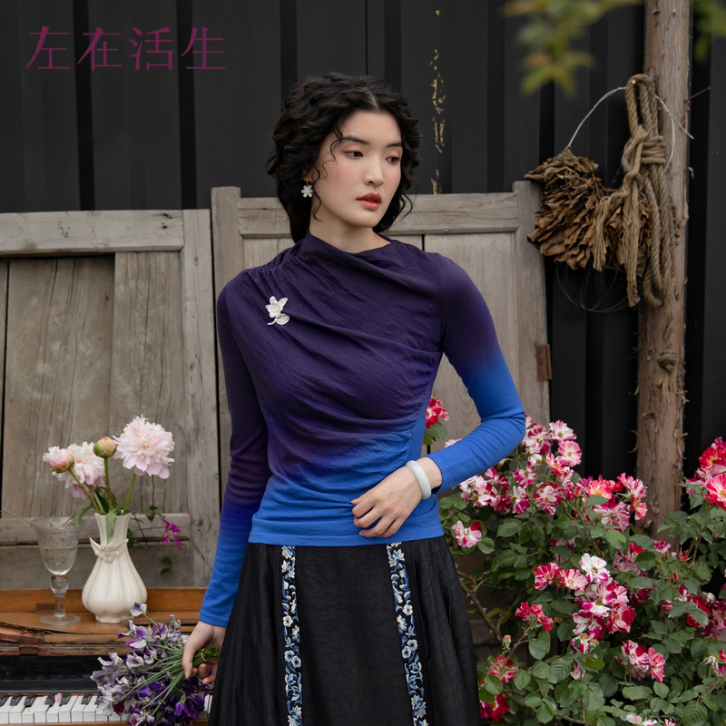 生活在左绵羊毛毛衣渐变保暖褶皱显瘦秋季套头女士1933072