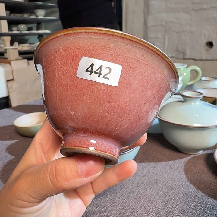 豇豆红压手杯容量100毫升开片好看