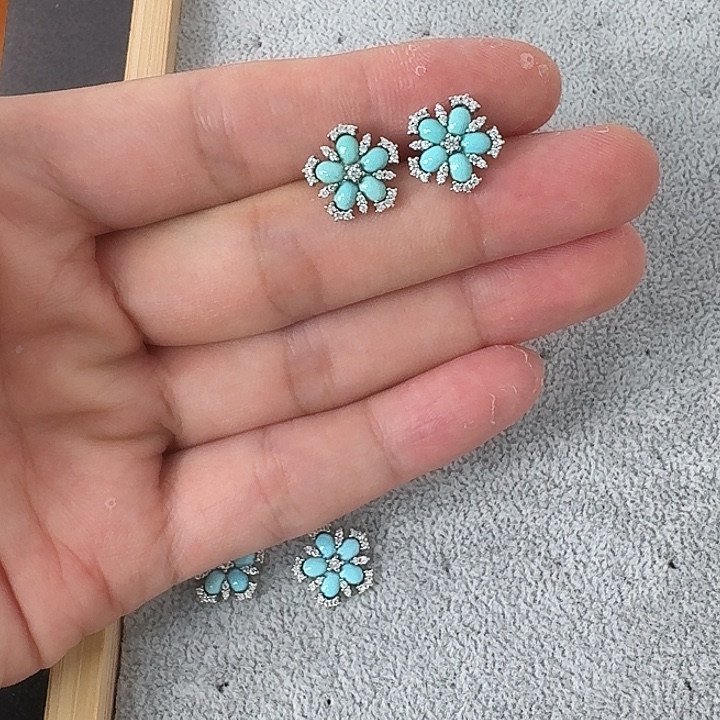 *****绿松石银S925镶嵌耳钉