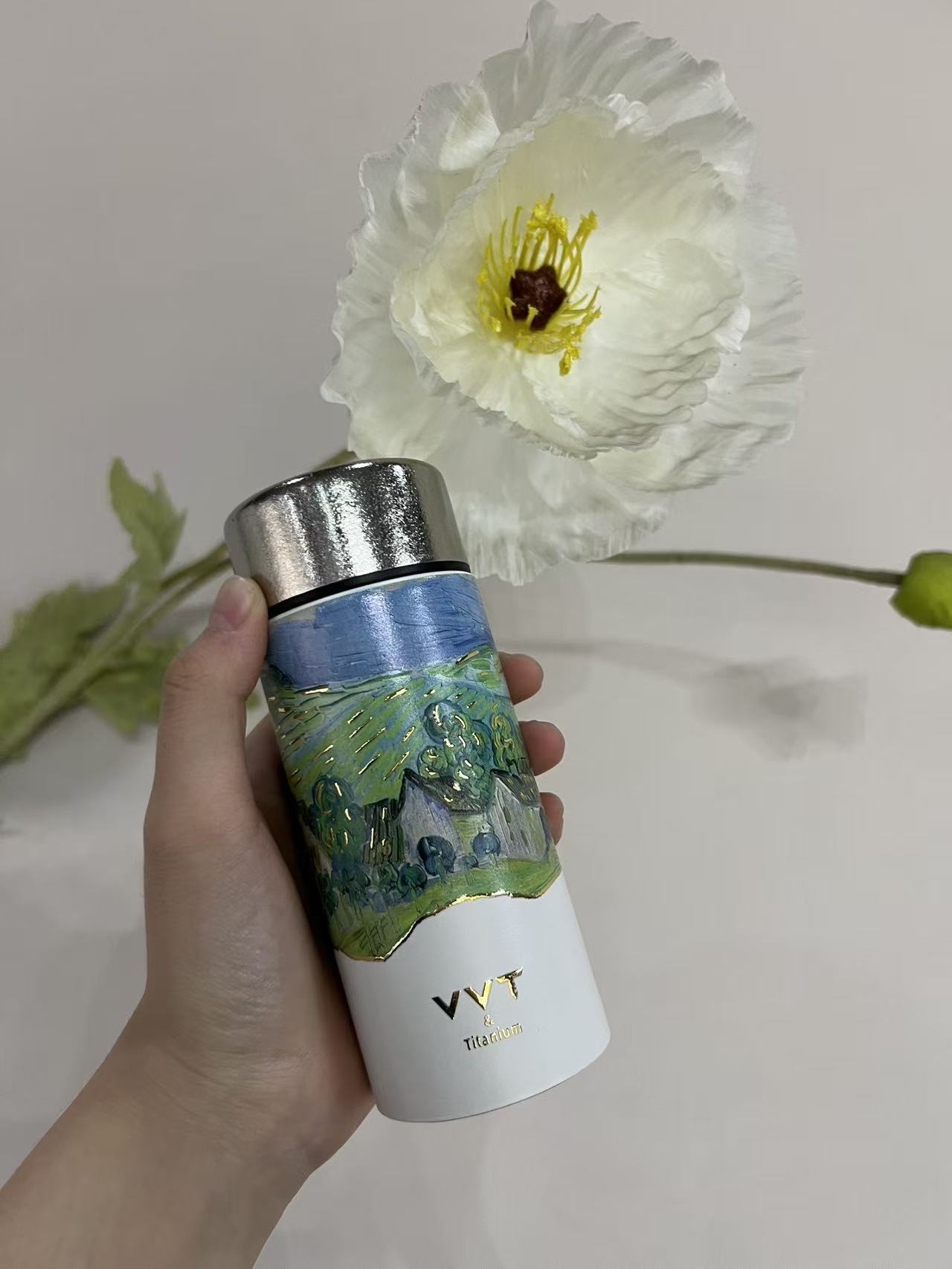 VVT新款梵高内外纯钛口袋杯便携带茶漏可泡茶