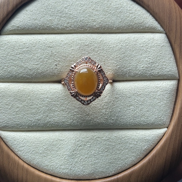 和田玉（糖玉）银S925镶嵌戒指