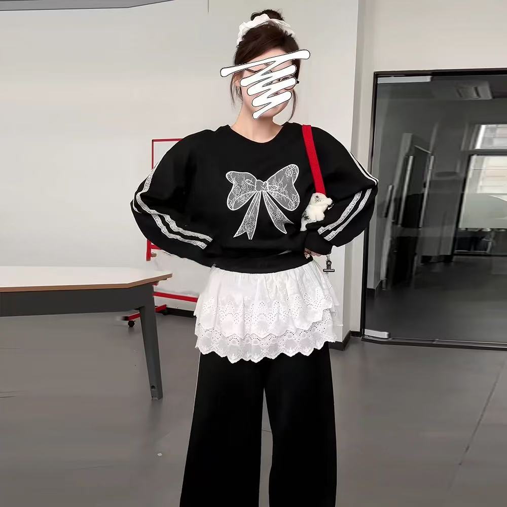 大码春秋蕾丝公主风重工女春季时尚套装套头韩版常规上衣-7753