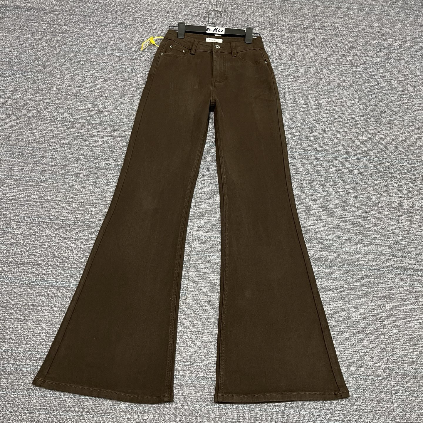 #B3-3862 咖色超长美式不贴腿大喇叭裤 高弹（不换退）