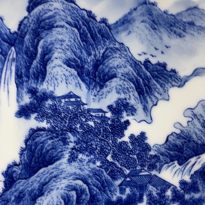 公***育陶景德镇手工手绘青花山水
