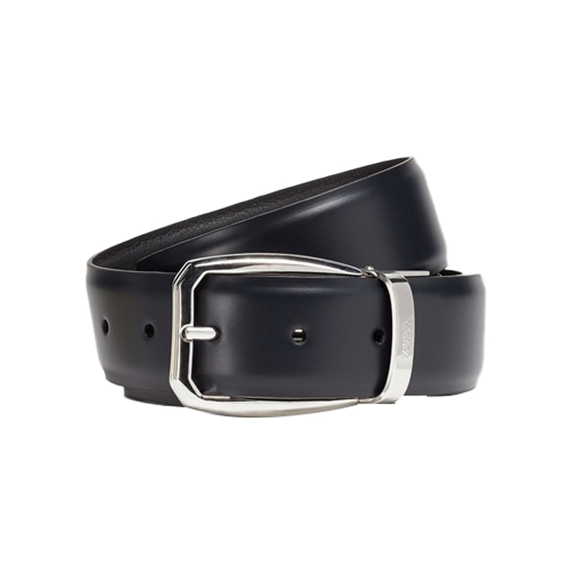 Zegna 杰尼亚 双面字母Logo针扣 皮带 男款 黑色 LHAVAB007PZTBN