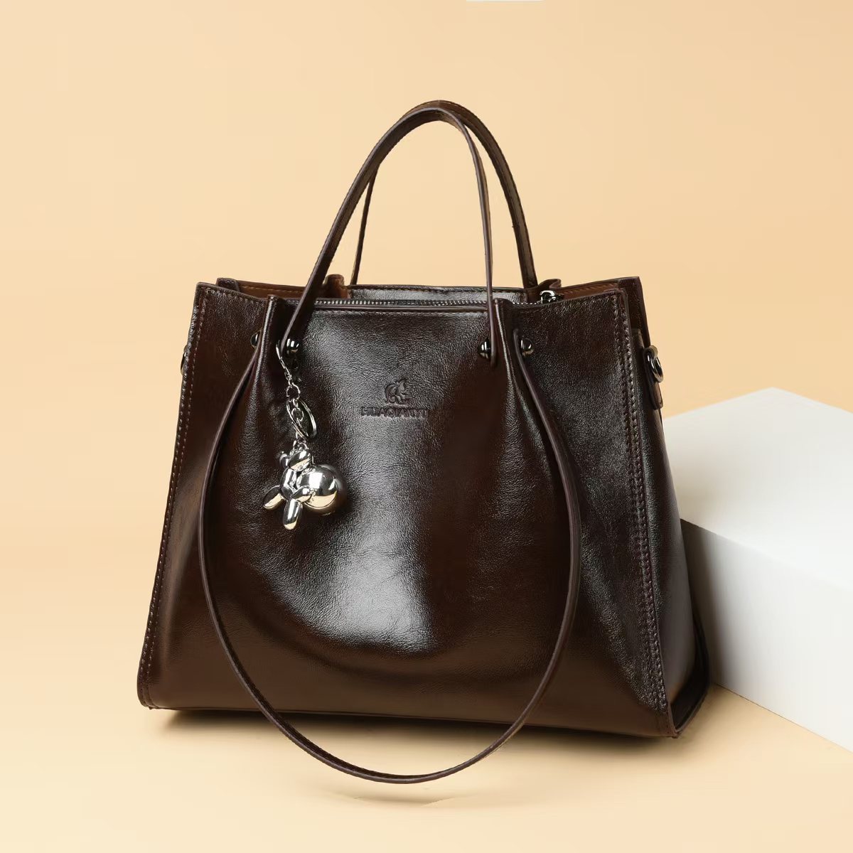 【长32高25宽12】新款时尚百搭大容量水桶单肩斜挎包巧克力色8631