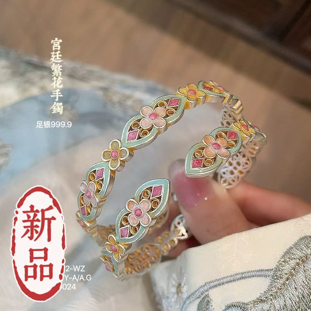 足银手镯 1号链接【珐琅彩开口】足银999.9手镯 闭店清库存 卖完无1
