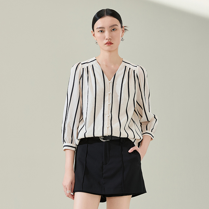【粉丝专享】MOFAN摩凡春新款黑白条纹衬衫MAX472085