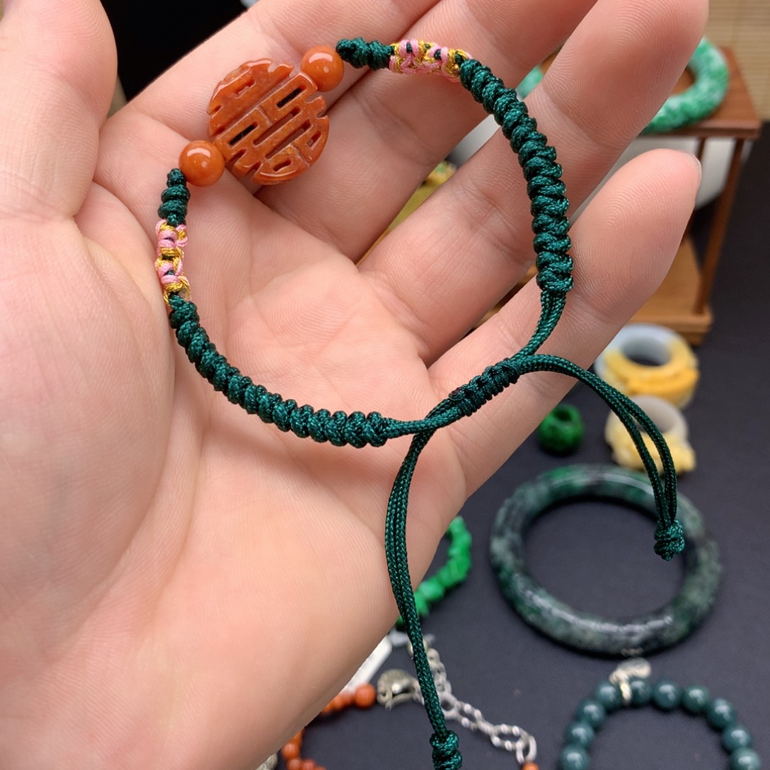 翡翠未镶嵌手绳双喜临门