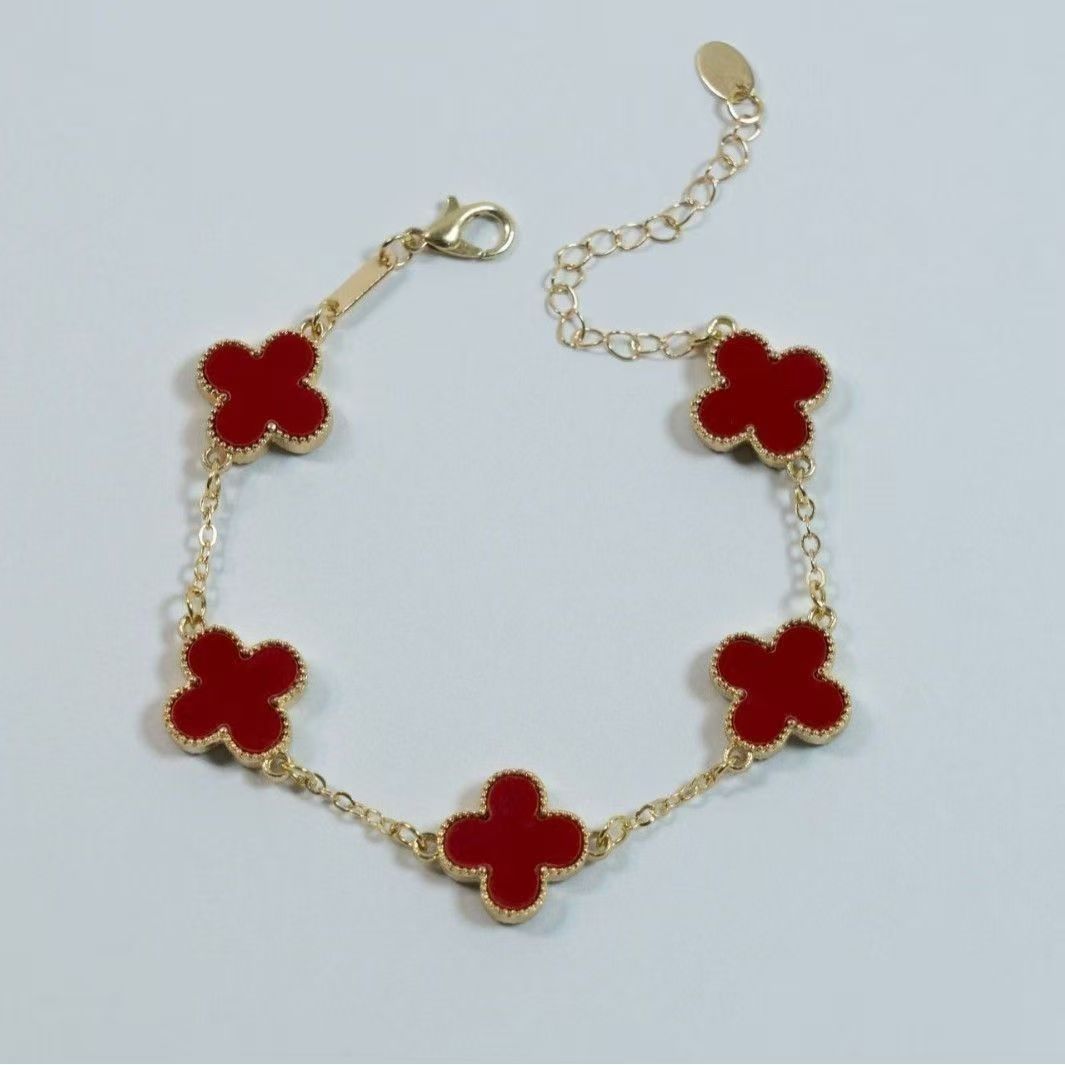 钛钢亚克力手链 五花单手链  红色简约时尚百搭单面手链