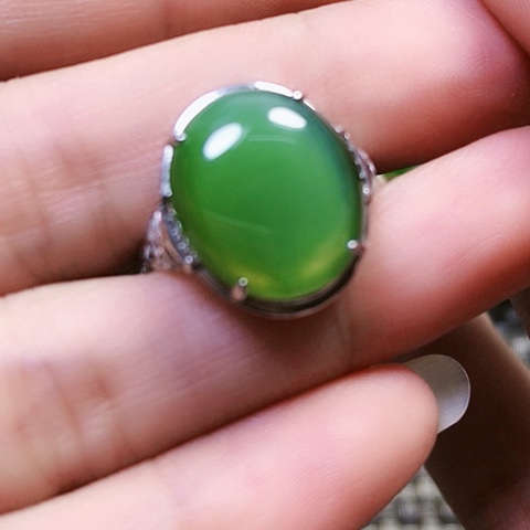 和田玉戒指银S925镶嵌