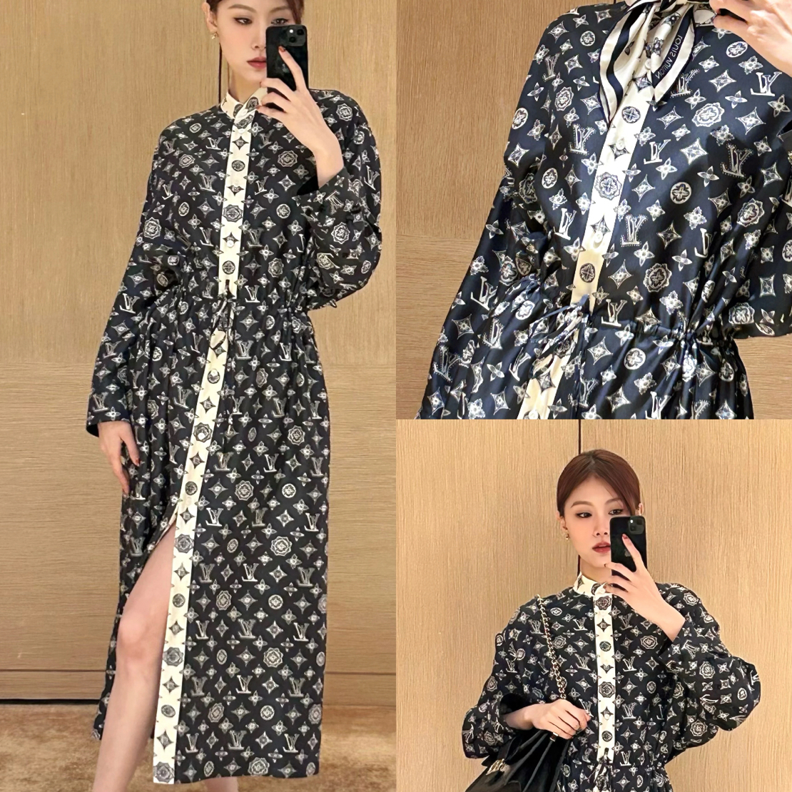 未使用 LouisVuitton/路易威登 CZF2386/印花抽绳连衣裙/尺码36