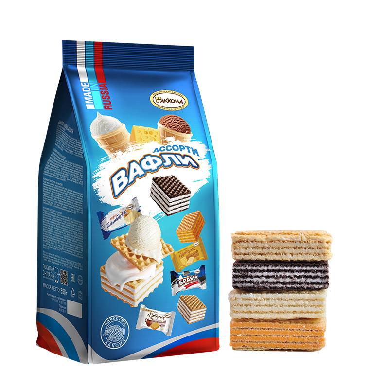 俄罗斯原装进口阿孔特牌混合多味威化饼干358g/袋