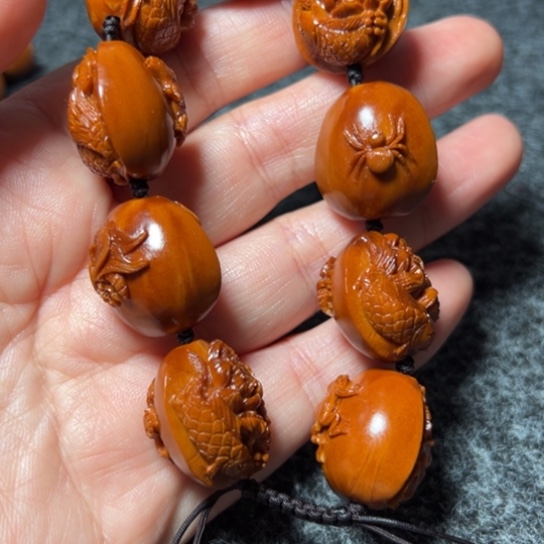 橄榄核手串/手链水**色橄榄核雕九鲤戏莲