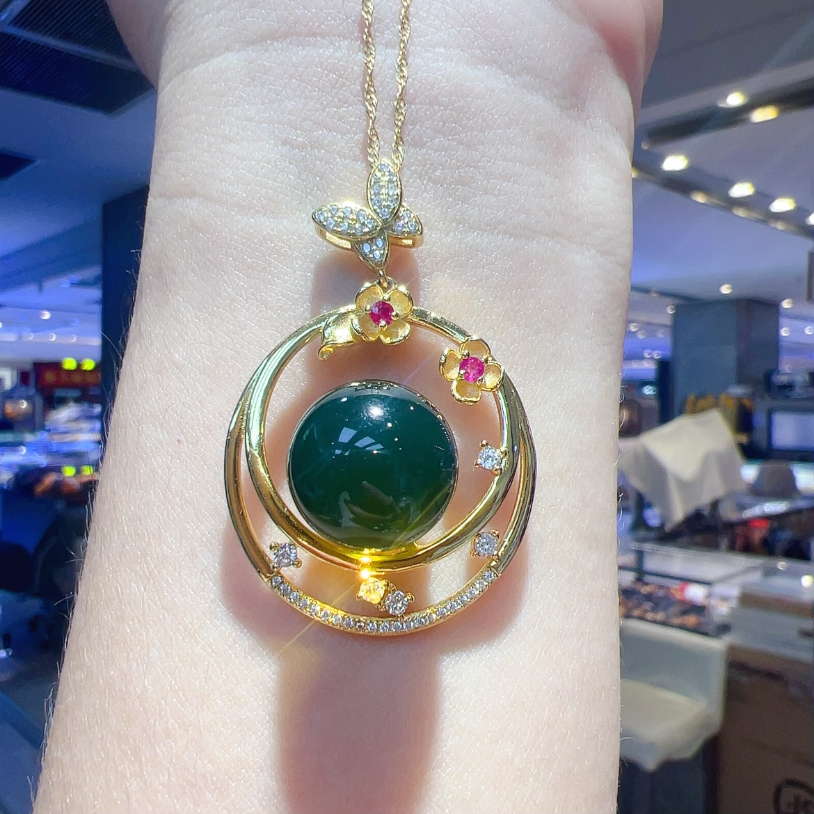 天然琥珀墨西哥蓝珀女款精美银镶吊坠14mm