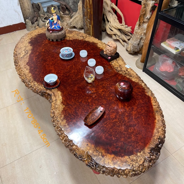 缅甸花梨大板桌干泡台茶盘瘿木瘤疤手工雕刻茶具茶道壶承杯垫托盘