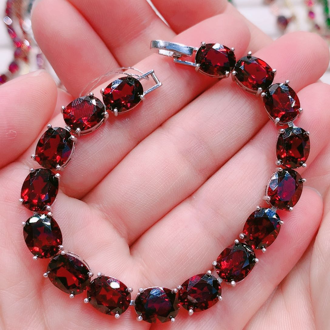 石榴石手链银S925镶嵌