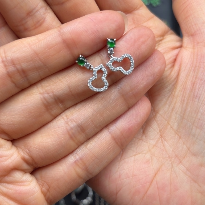 翡翠银S925镶嵌耳饰