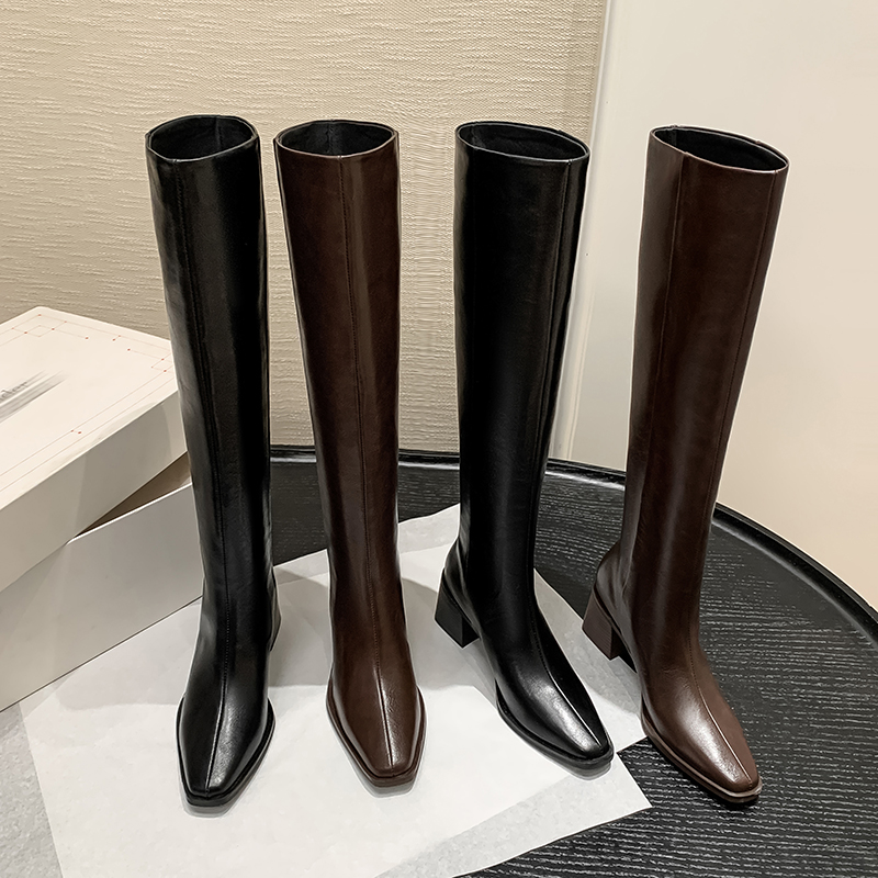 跟高6.5cm/34-39/MK272/方头粗跟时尚粗跟洋气四季及膝长靴