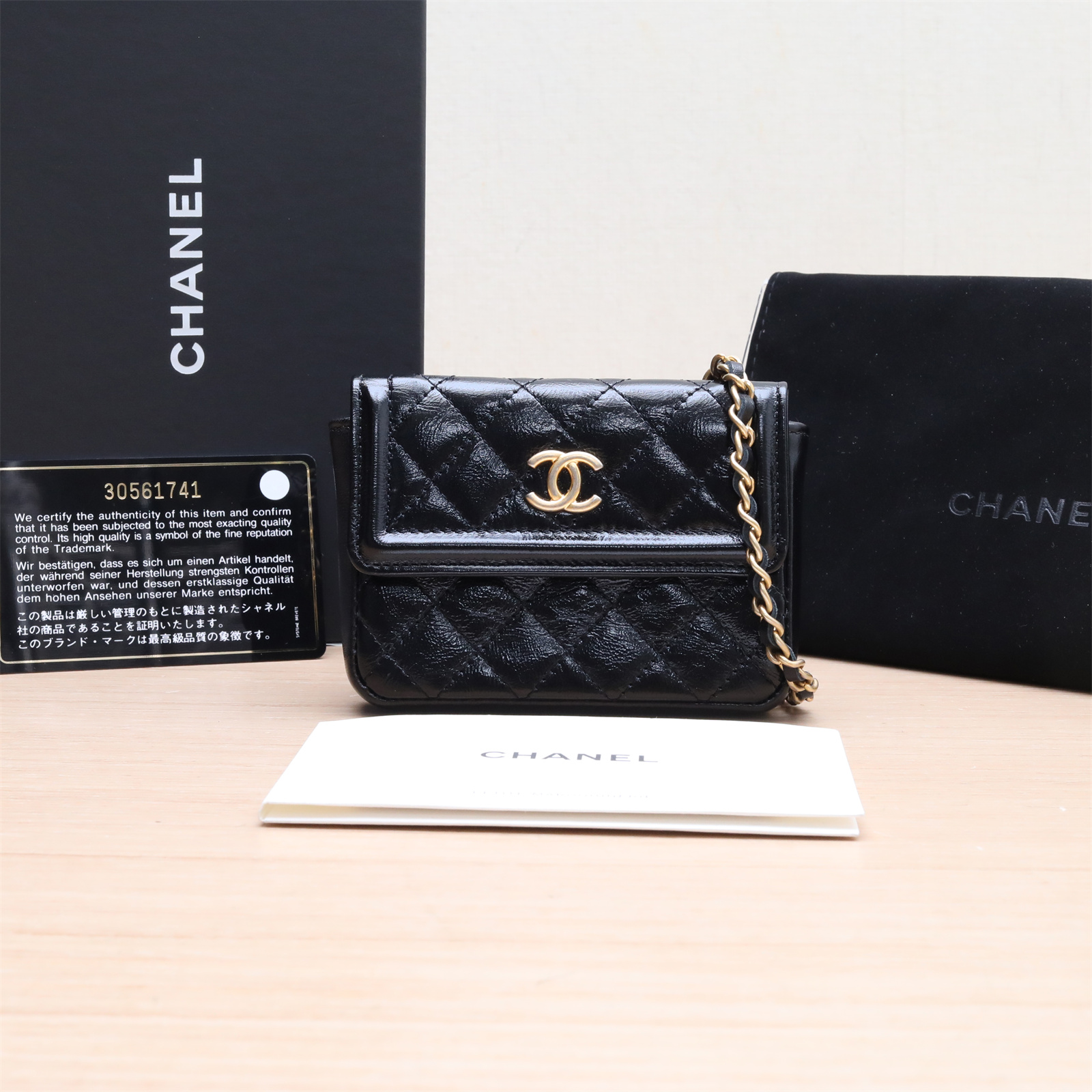 99新 Chanel/香奈儿 小花佳珊 CF超MINI链条腰包 黑色 皮革C 30开