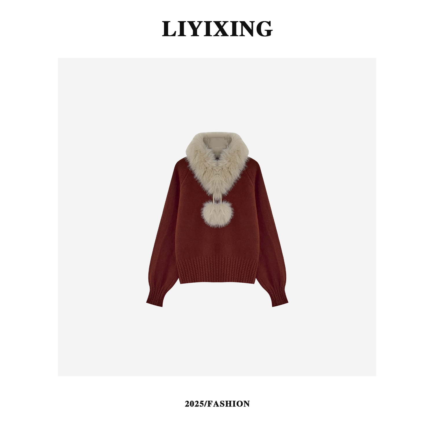 【李易行】新款通勤风毛领围脖圆领套头针织衫秋冬时尚百搭上衣P005