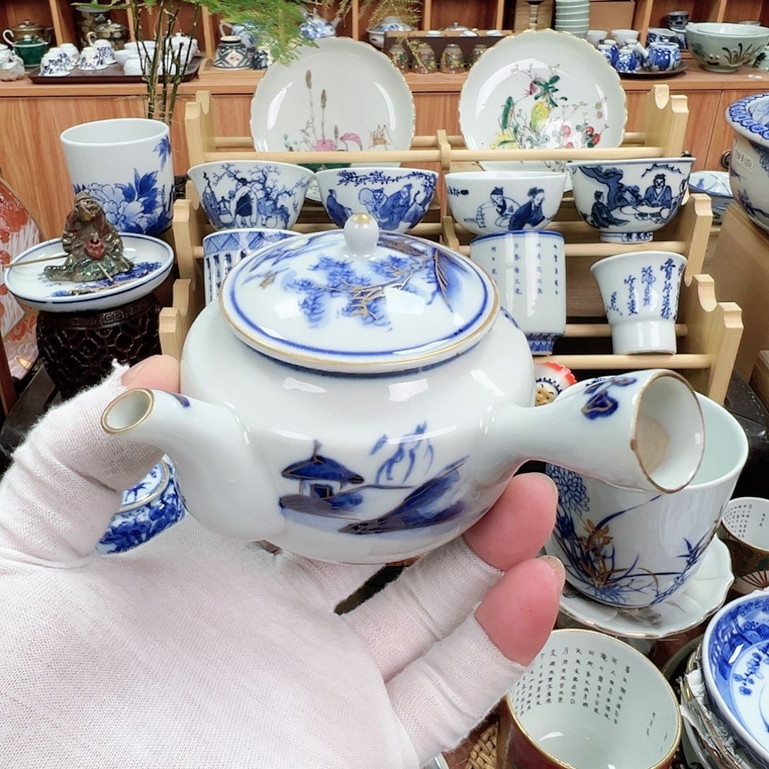 柴窯茶具茶壶茶九谷青花侧把壶