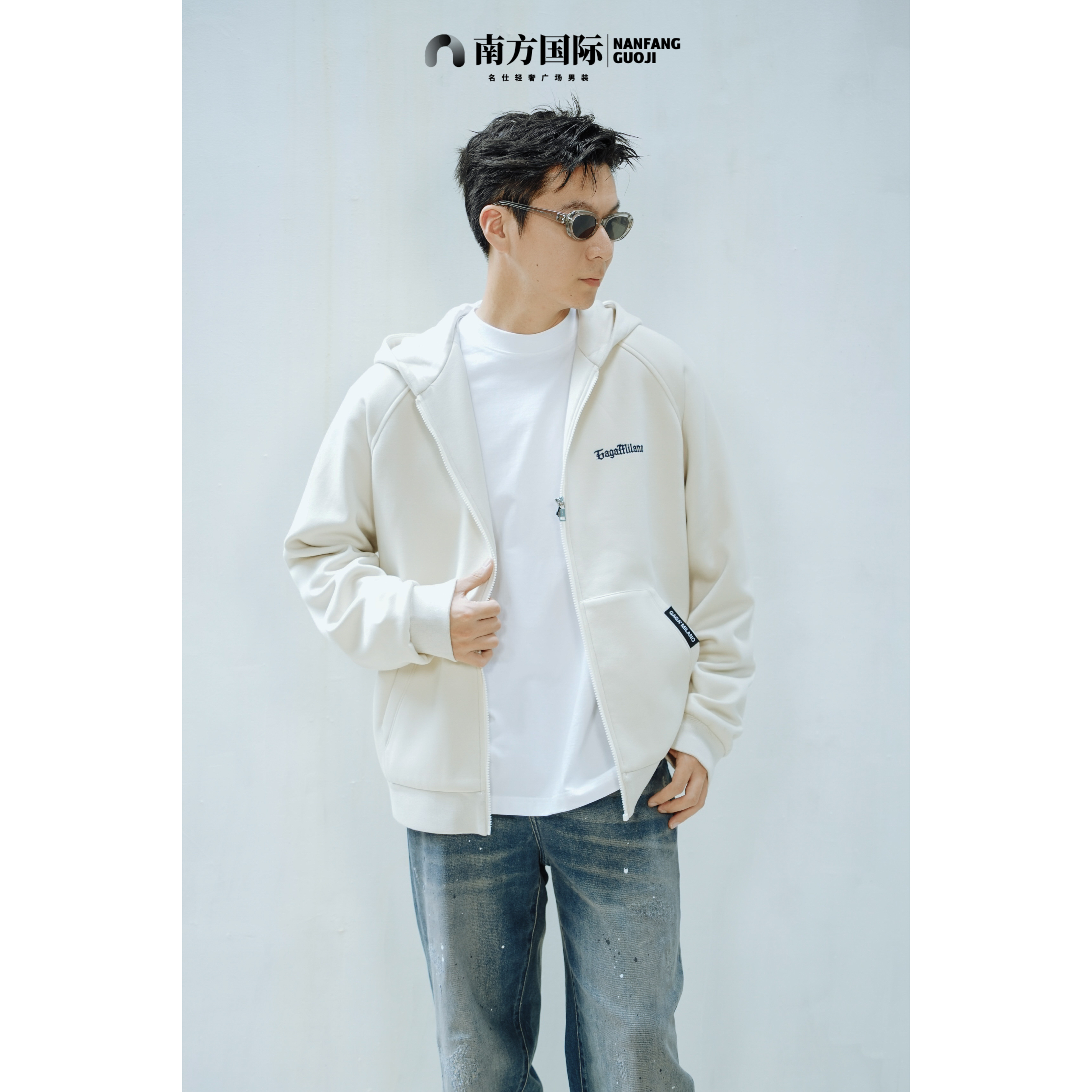 秋冬极简夹克休闲街头风男士连帽卫衣夹克