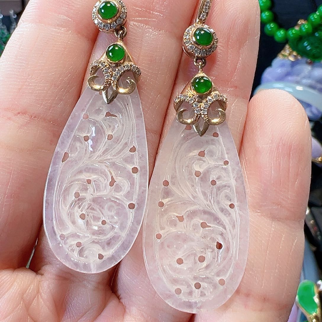 翡翠耳饰18K金镶嵌签收后24小时鉴赏期