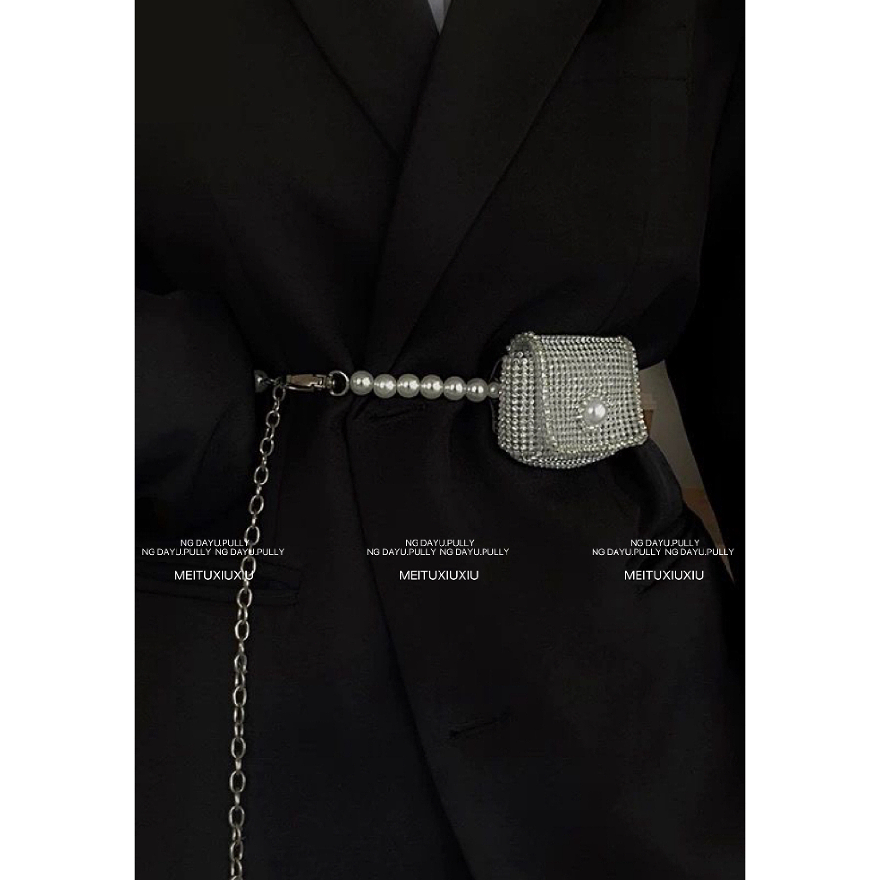 NG DAYU 高级感珍珠百搭链条镶钻小腰包