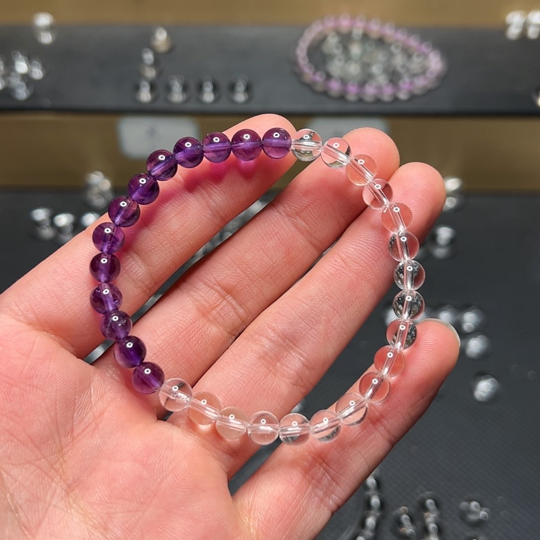 水晶手链未镶嵌邦****邦白水晶6mm圆珠手链