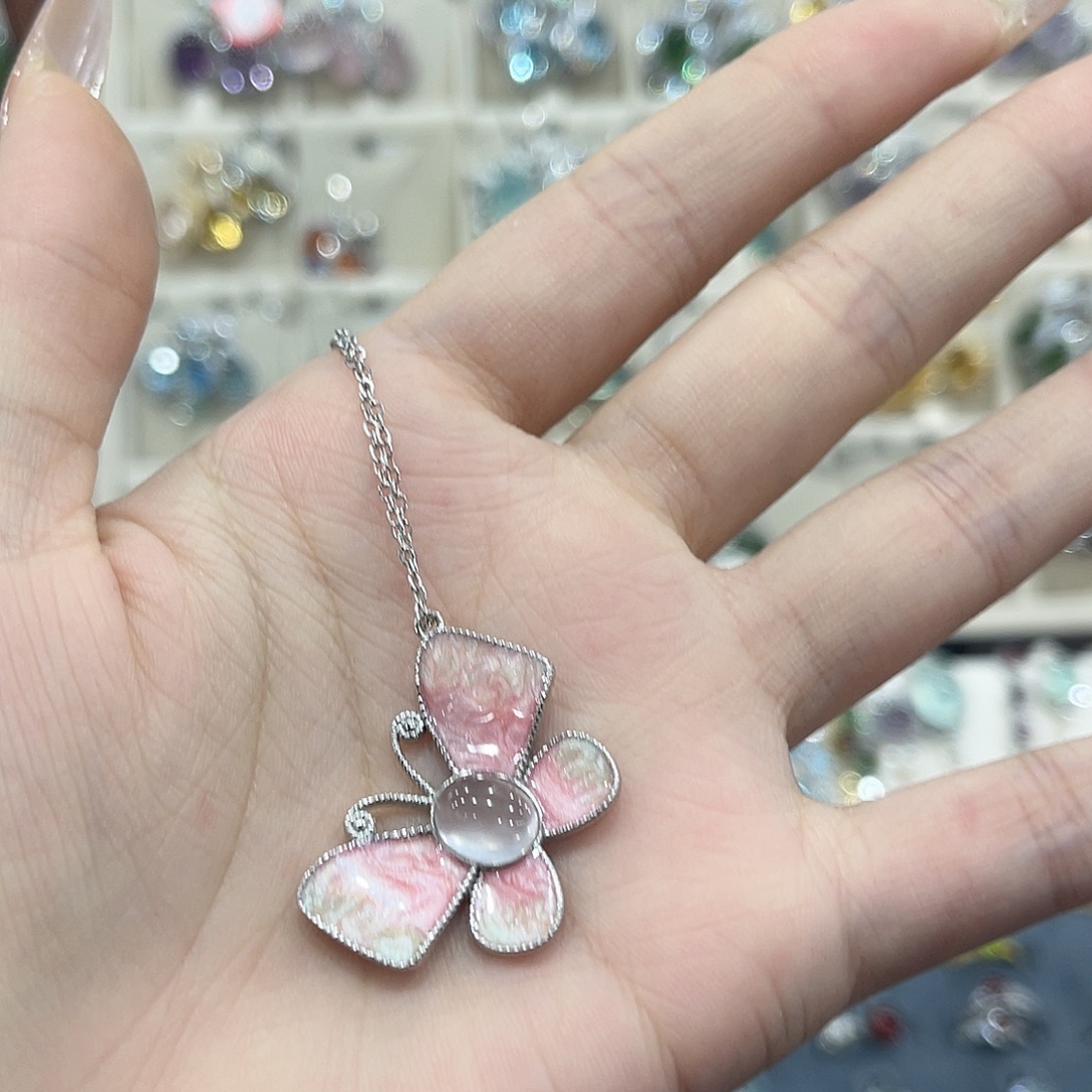 银***芙蓉石银S925镶嵌颈饰