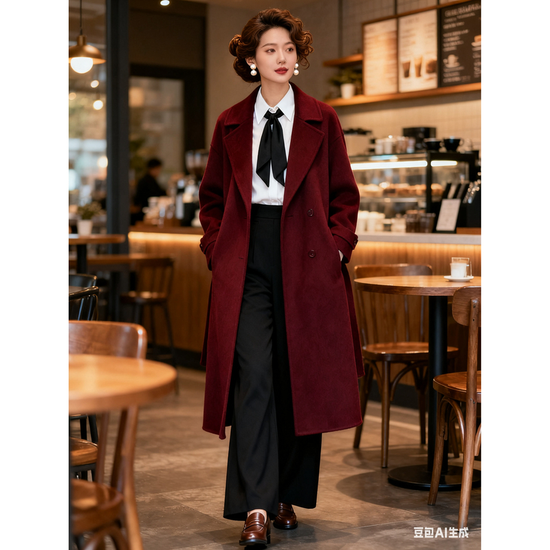 【Y401-600】双面尼秋冬女长款毛呢常规款加厚外套女装[非主图]-Y