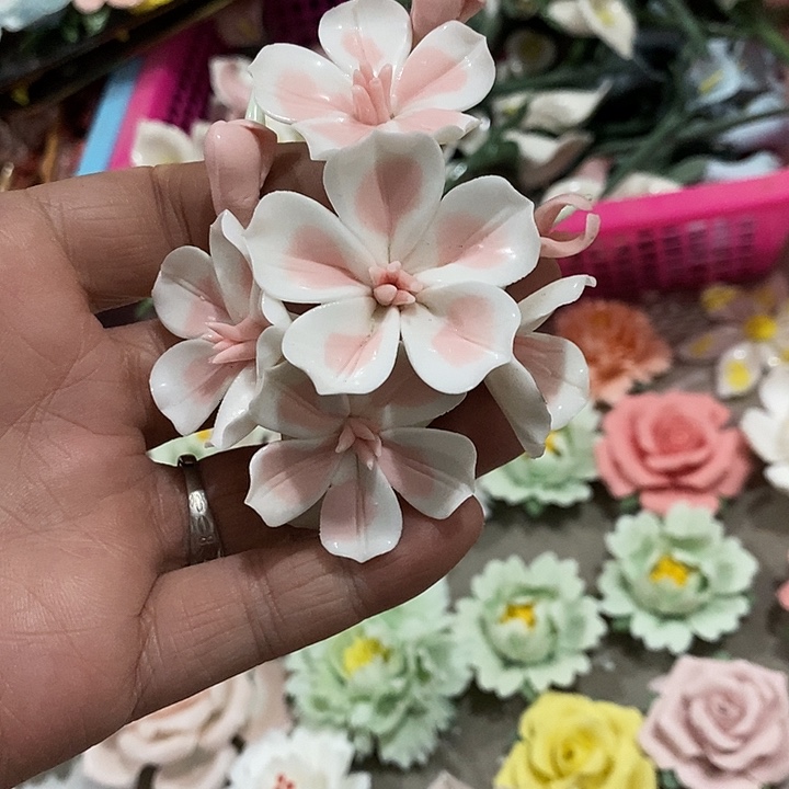 瓷片纯手工陶瓷花摆件瑕
