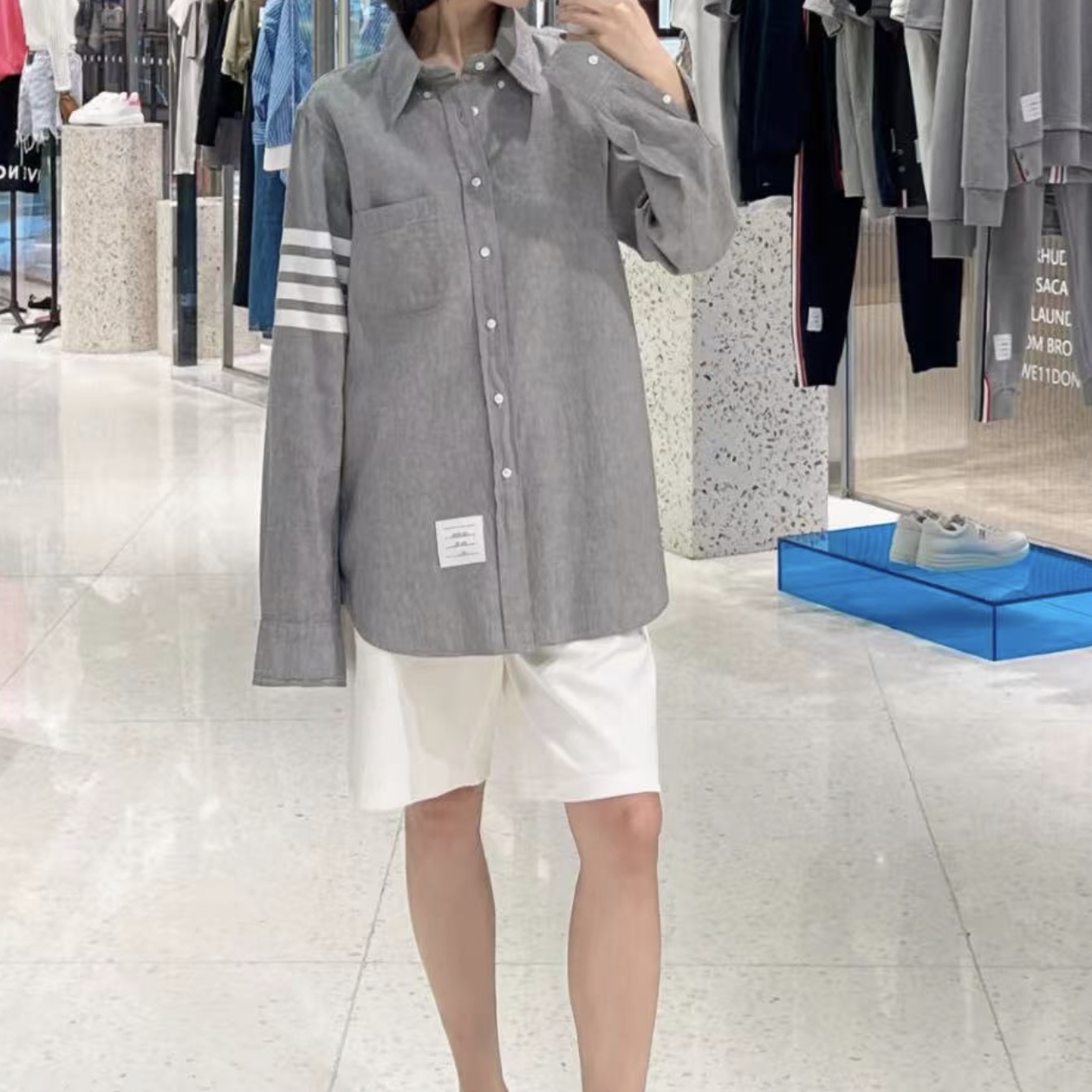 99新 THOMBROWNE tb经典四杠蓝色棉质长袖衬衫 1 S码 XF311
