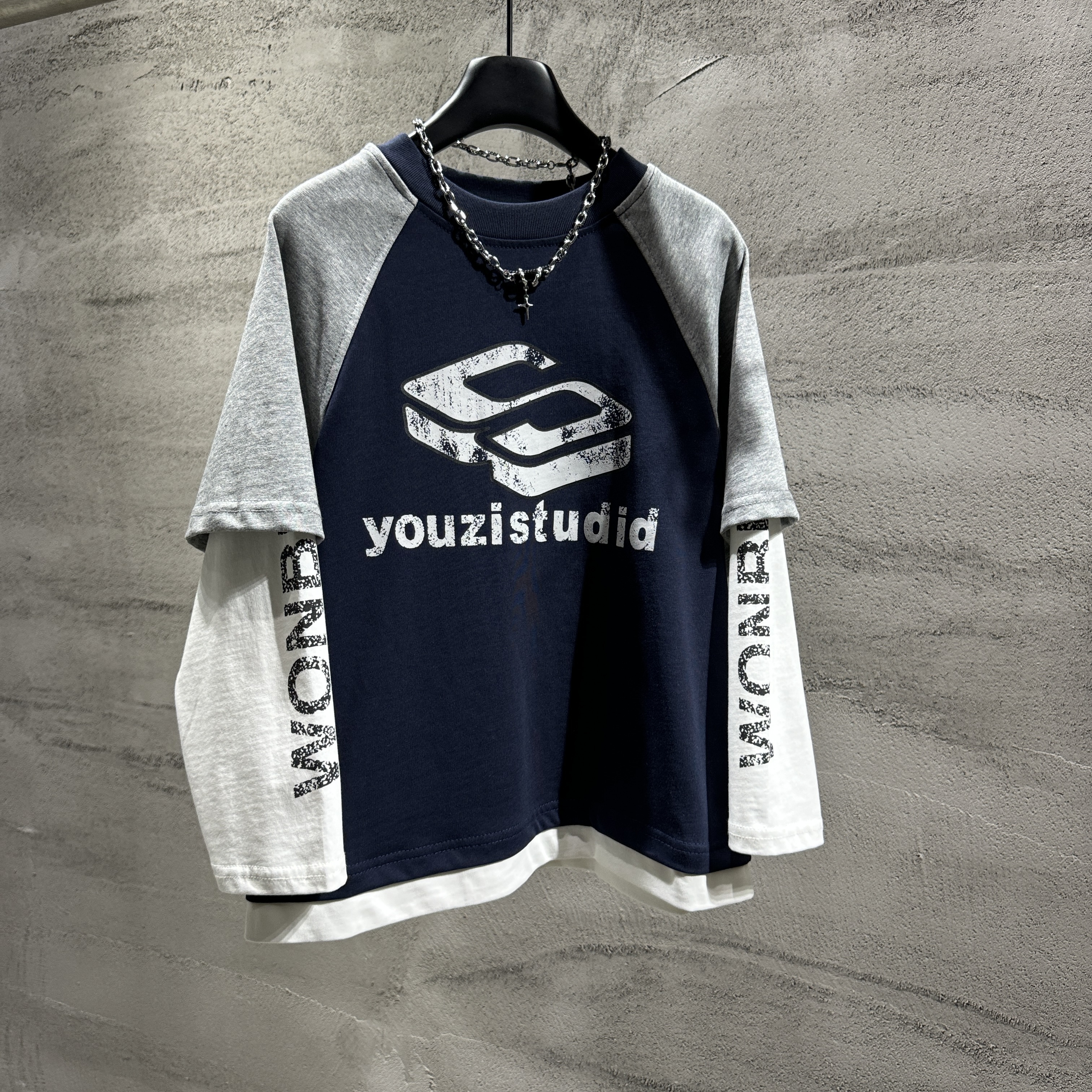 【元素kids】韩版儿童纯棉撞色假两件拼色卫衣时尚潮童套头圆领卫衣