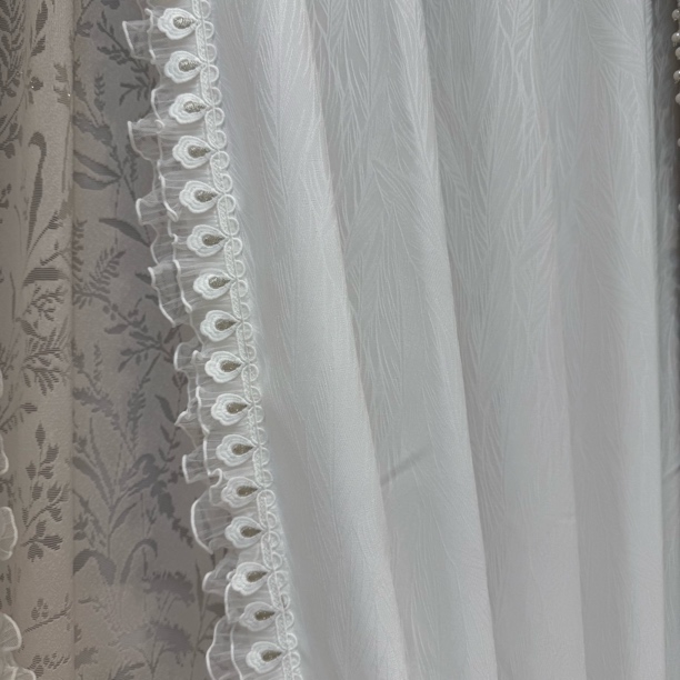 美家高端窗纱叶子超柔透光不透人窗帘阳台客厅法式现代简约纱帘