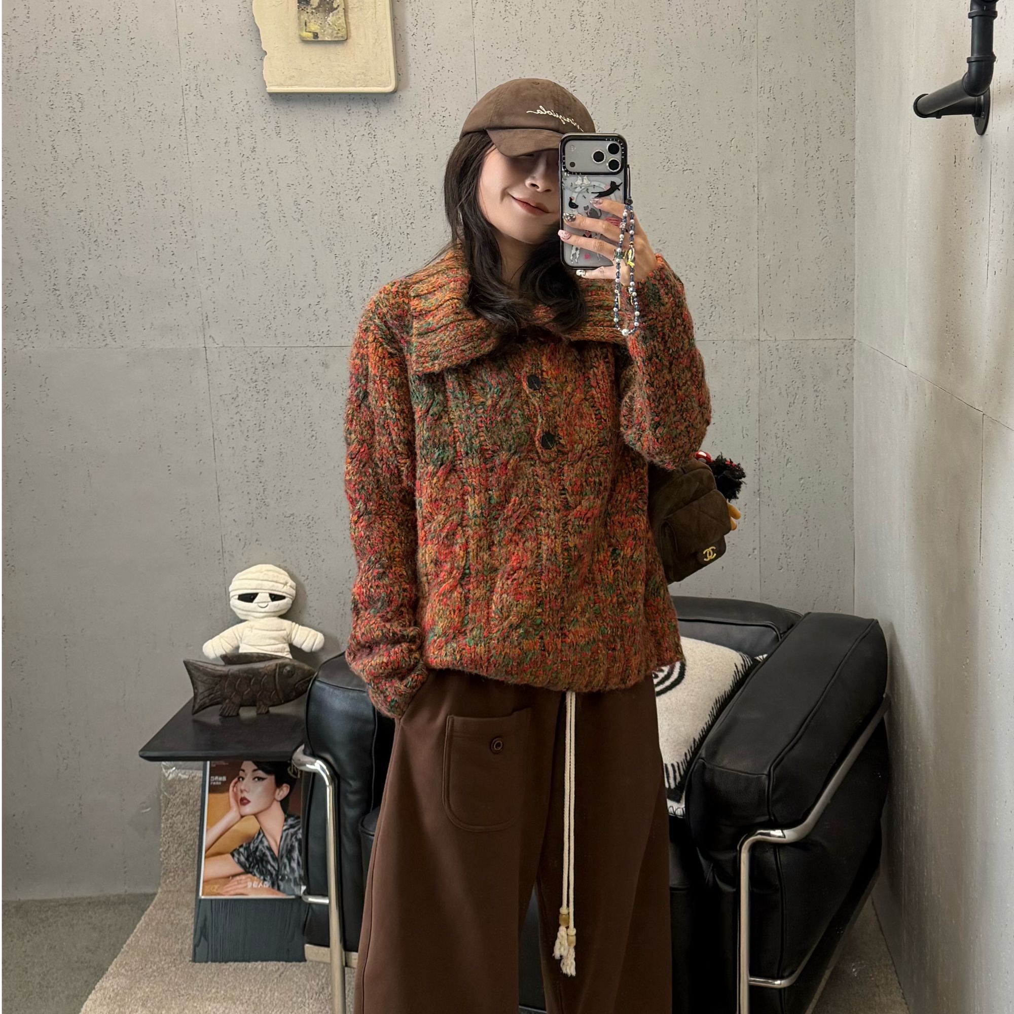 Harosey新品混纺纱线开衫毛衣