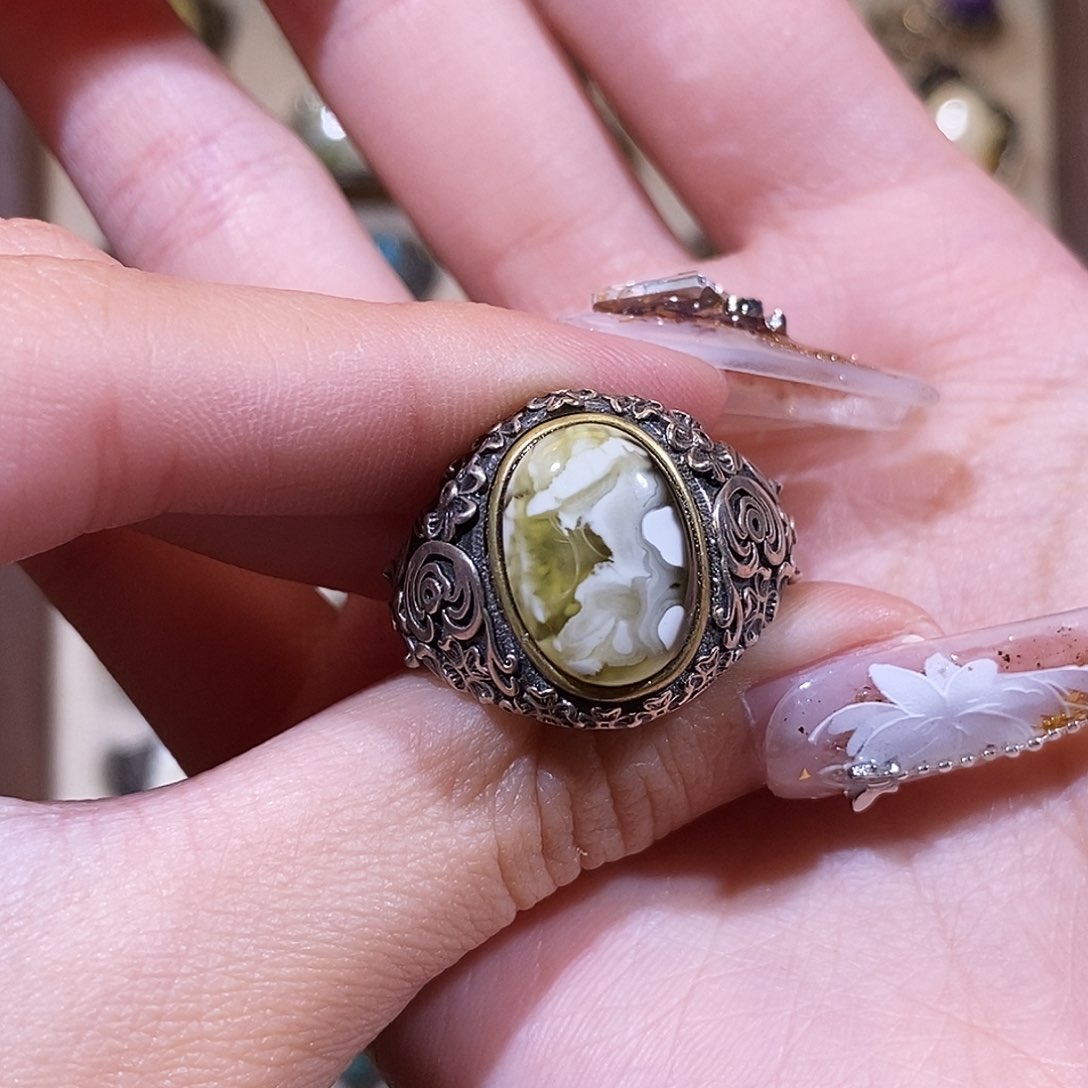 琥珀戒指银S925镶嵌～***～戒指