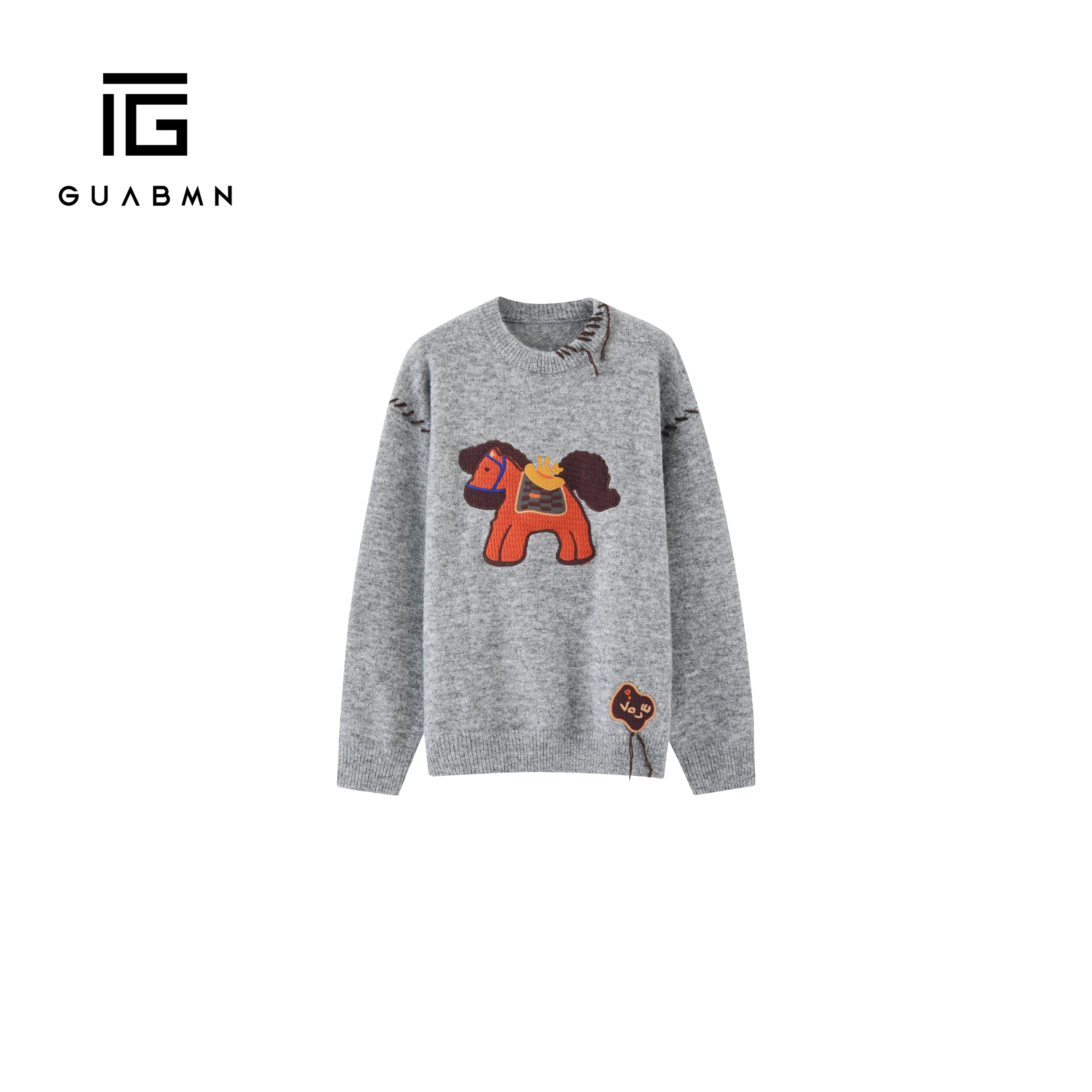 GUABMN2025冬季新款小马刺绣宽松减龄毛衣慵懒风针织衫上衣6090